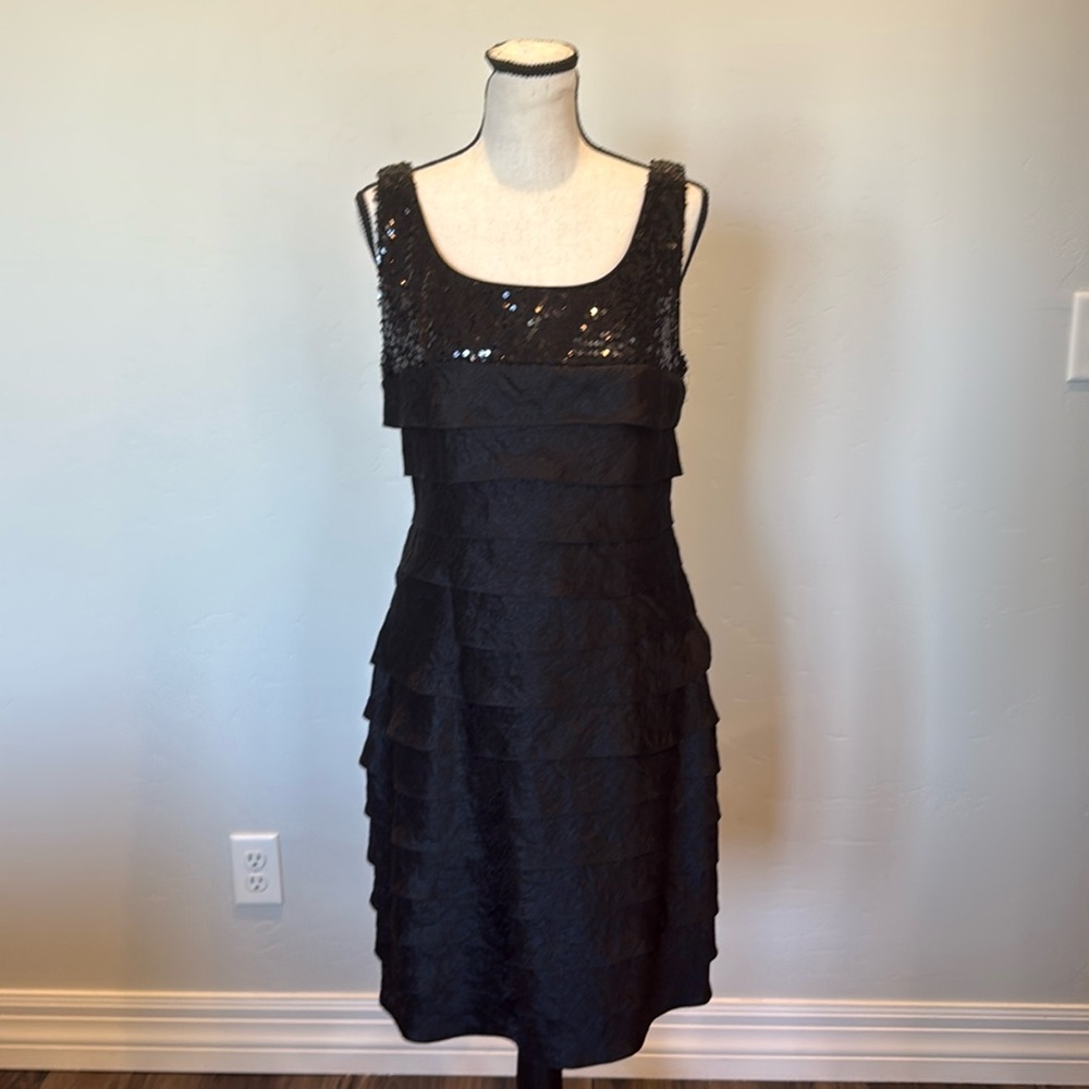 Jessica Howard Women’s Missy Black Sequins Tiered Dress, Size 10, NWT
